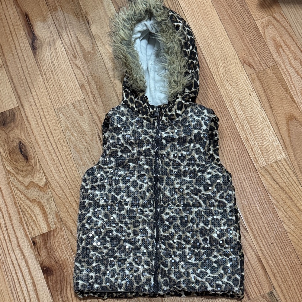 The Children's Place Leopard Print Vest with Faux Fur Hood